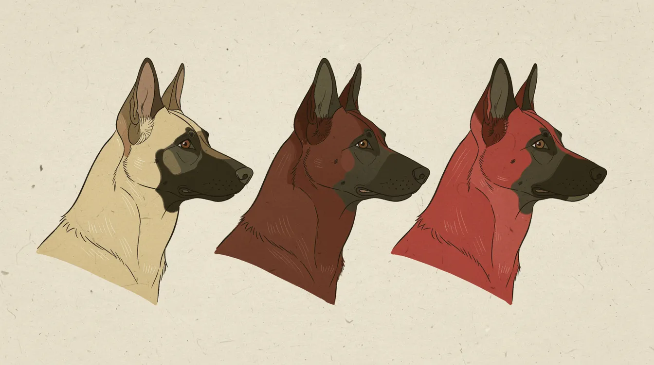 Three Belgian Malinois showing fawn to mahogany coat shades