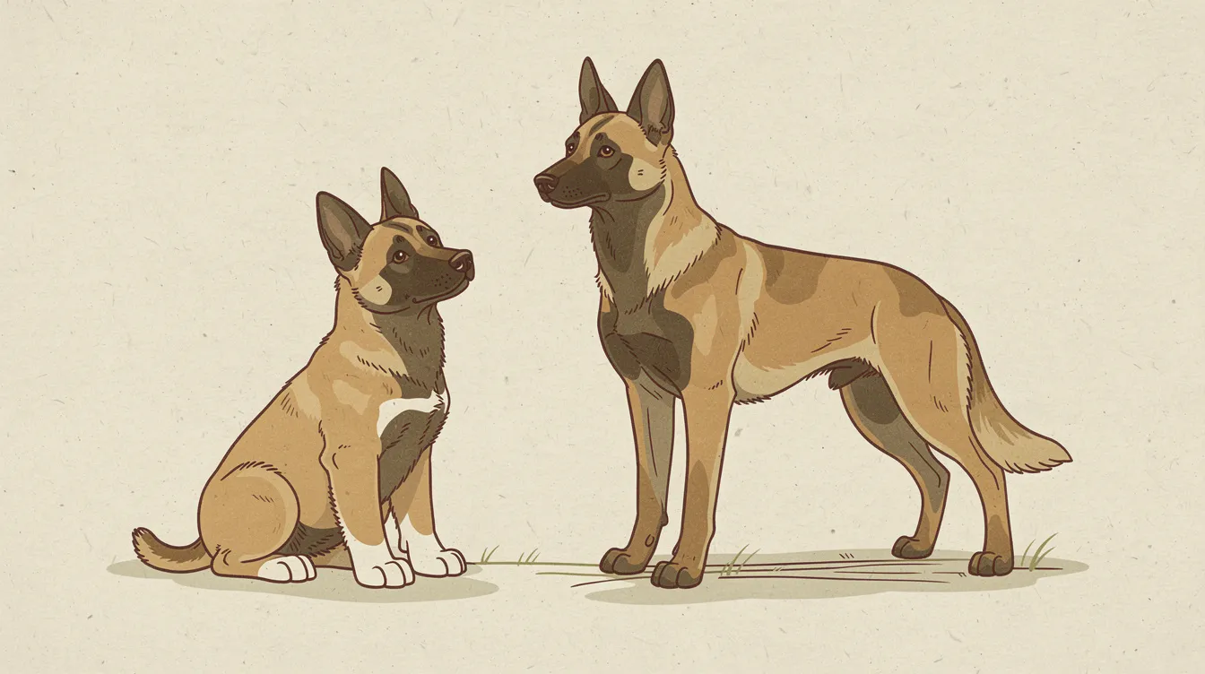 Illustration of a Belgian Malinois puppy and an adult dog side by side