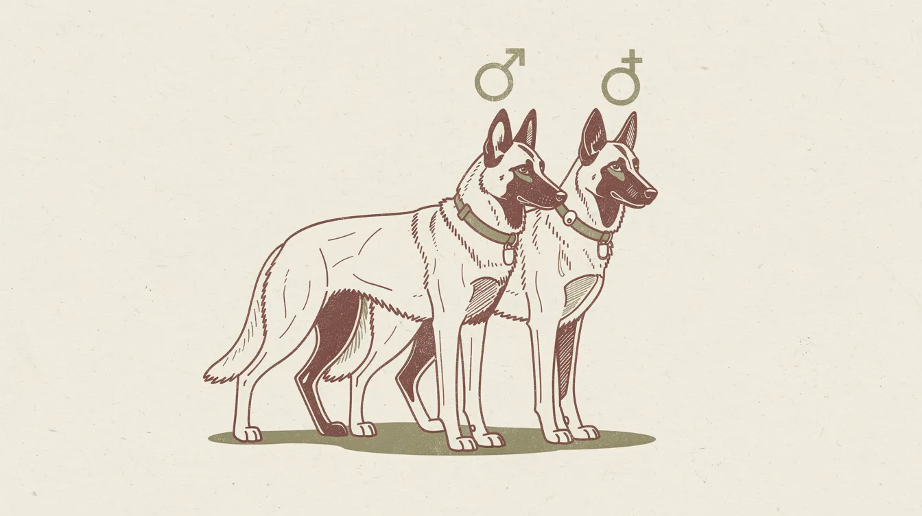 Illustration of two Belgian Malinois side by side with male and female symbols