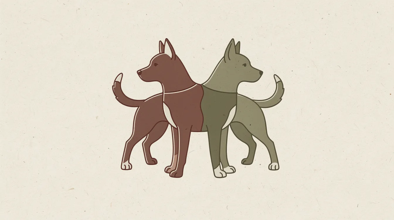 Illustration of two overlapping dog silhouettes blending into one