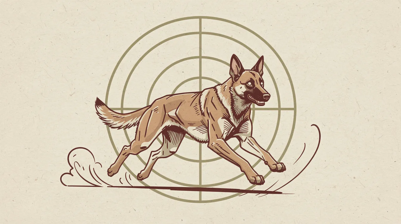 Illustration of a Belgian Malinois mid-recall running toward its handler