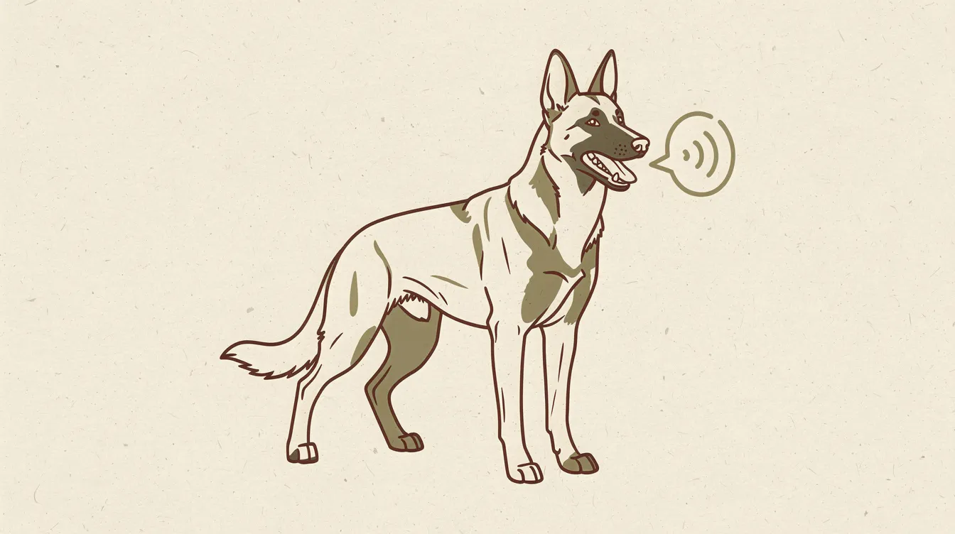Illustration of a Belgian Malinois with a sound wave shape near its mouth