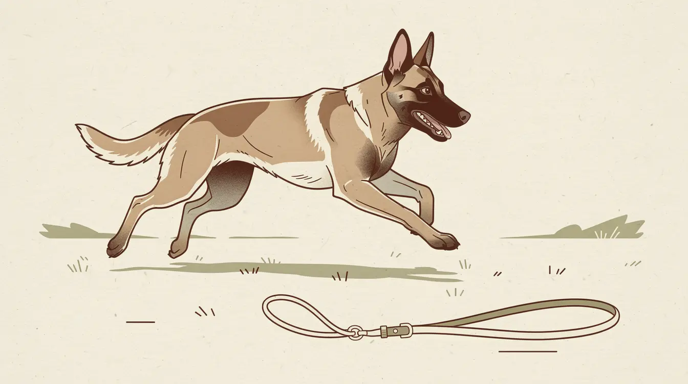 Illustration of a Belgian Malinois in mid-recall toward its handler