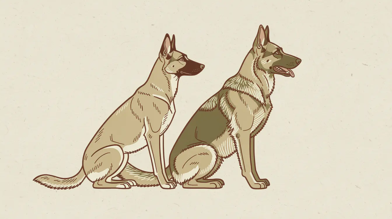 Illustration of a Belgian Malinois and a German Shepherd sitting side by side