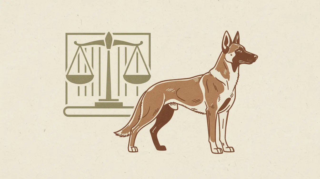 Illustration of a Belgian Malinois beside a simple ledger and scale icon